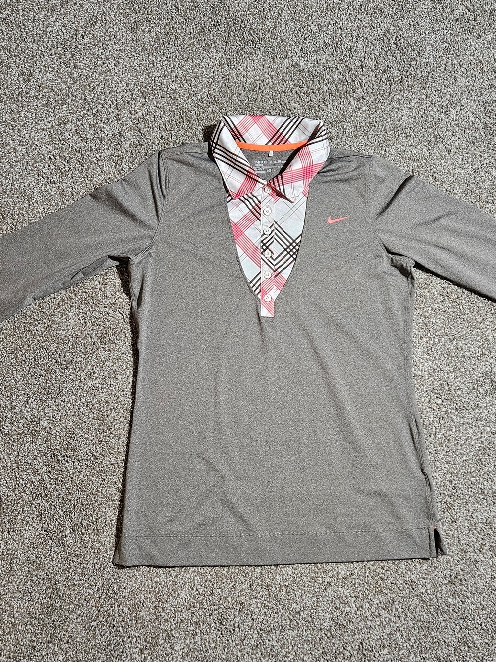 Nike Women's Golf Gray Pink White 3/4 Sleeve Activewear Polo Top Size Large